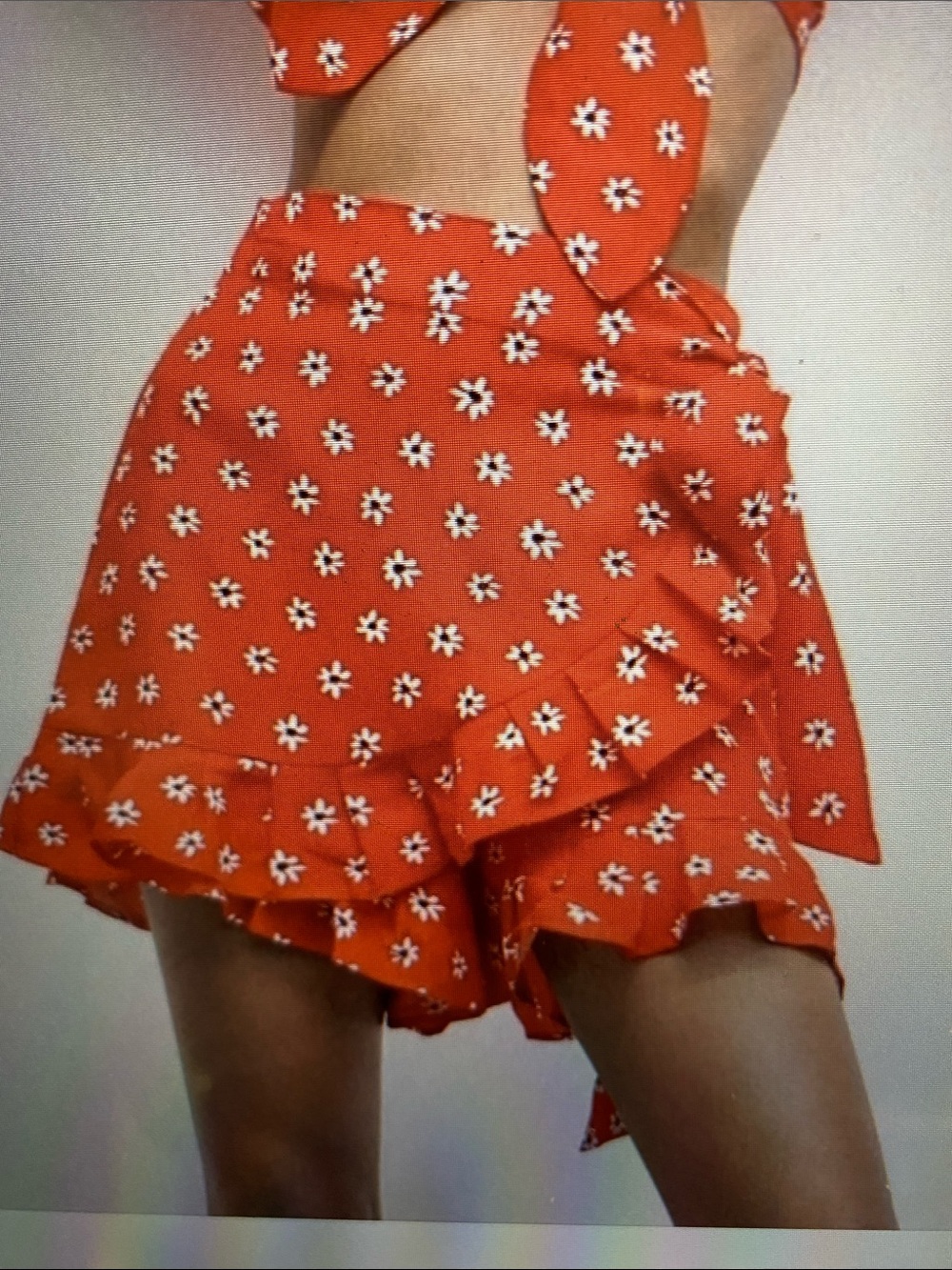 Zara Red Floral Ruffle Wrap Skort Skirt Shorts Size XS New with Tags